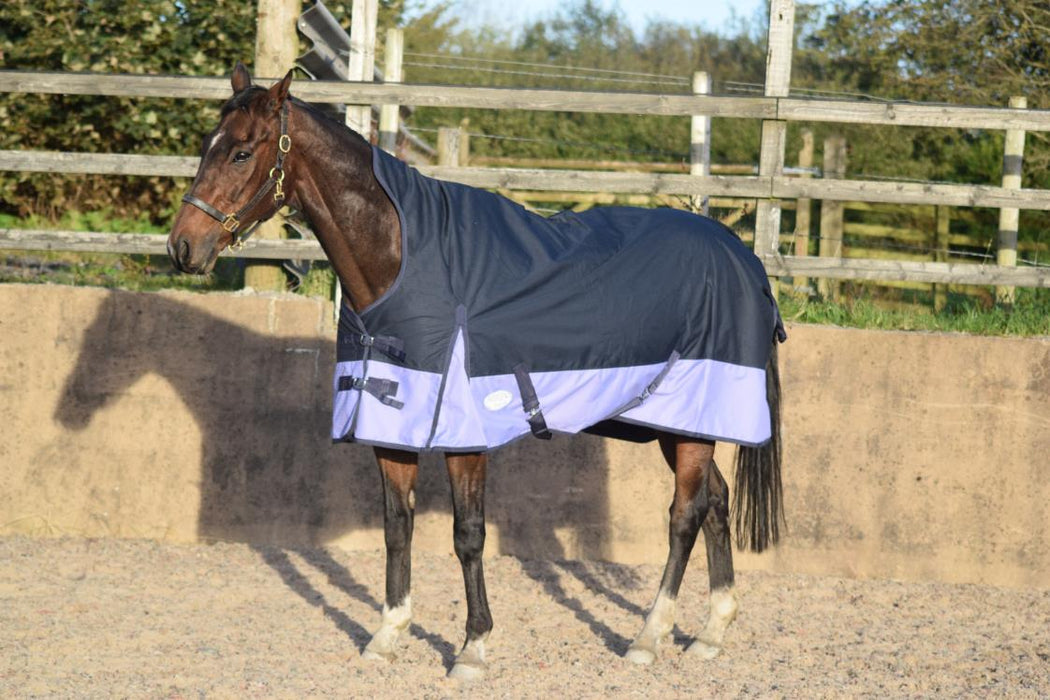 600D Outdoor Winter Turnout Horse Rugs Thermo 50gsm HALF Neck Navy/Lilac 5'3-6'9 - Tack24