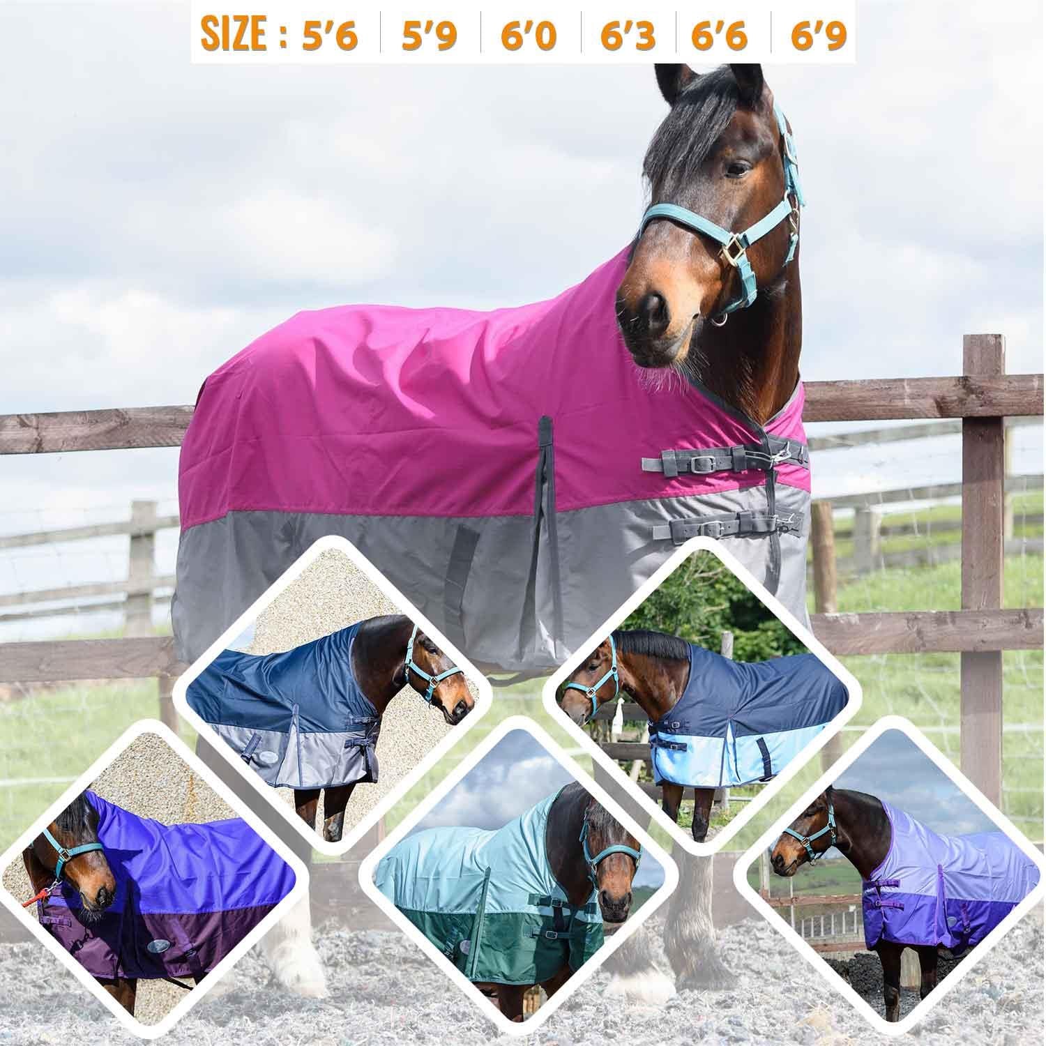 600 Denier 0g No Fill Lightweight Turnout Horse Rugs Half Neck Coated 6 Colors