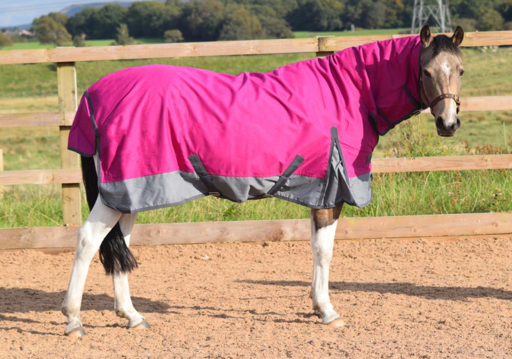 1200D Outdoor Turnout Horse Rugs 50g Filling COMBO Neck Raspberry/Grey 5'3-6'9 - Tack24