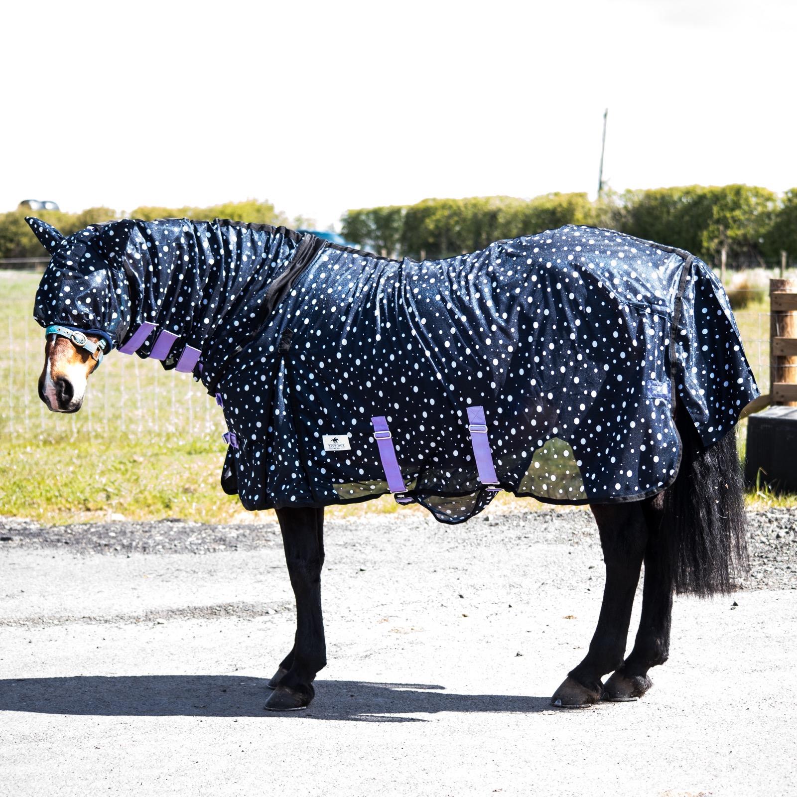 Horse Pony Fly Sheet Rugs Lite Combo Belly Tail Cover Mask Navy White Circle 5'3-6'9 - Tack24