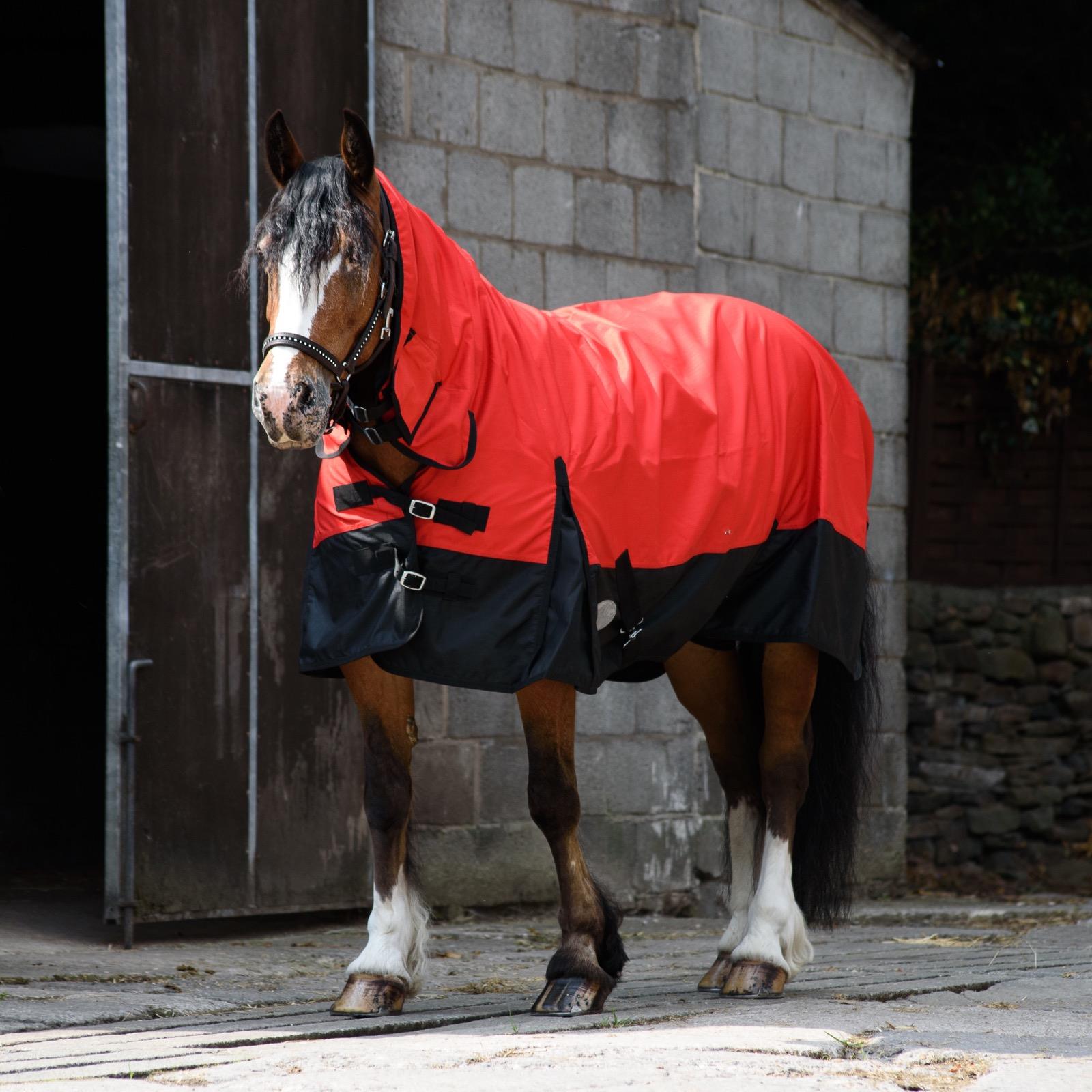 600D Lightweight Turnout Horse Rug Waterproof Combo Full Neck Red/Black 5'3 -6'9 - Tack24