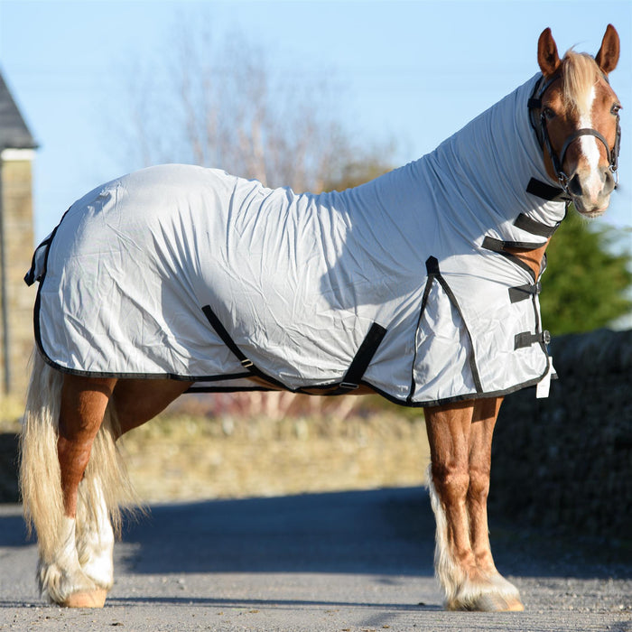 Horse Pony Fly Sheet Rugs Lite Combo Belly Tail Cover Mask Silver 5'6-6'9 - Tack24