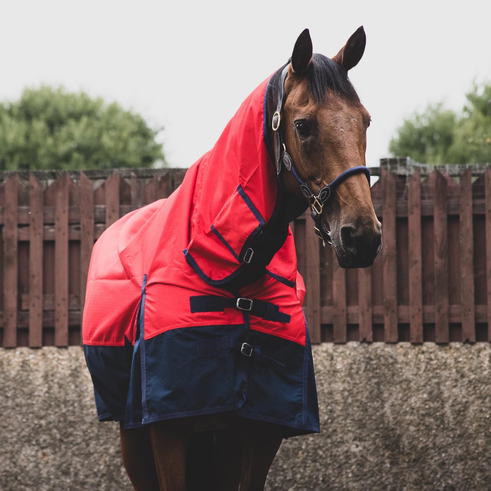 600D Outdoor Winter Turnout Horse Rugs 50G Fill COMBO Full Neck Red/Navy 5'3-6'9 - Tack24