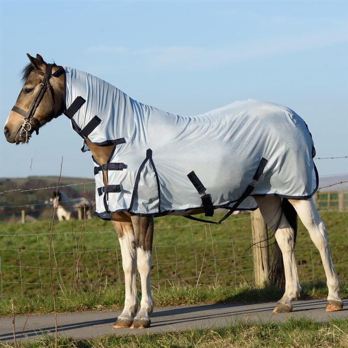 Horse Pony Fly Sheet Rugs Lite Combo Belly Tail Cover Mask Ice Blue 5'6-6'9 - Tack24