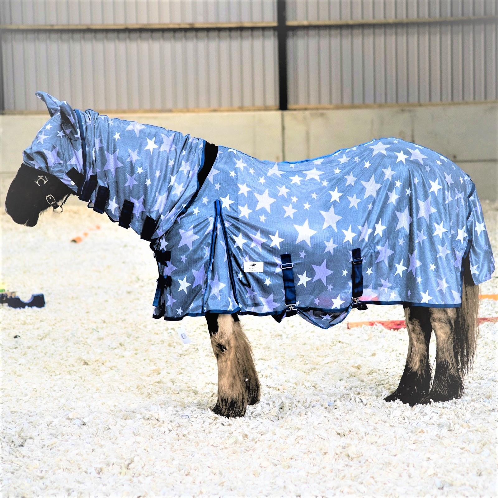 Combo Mesh Fly Rug + Fly Mask Wide Belly & Tail Flap All in One Grey Star 5'3-6'9 - Tack24