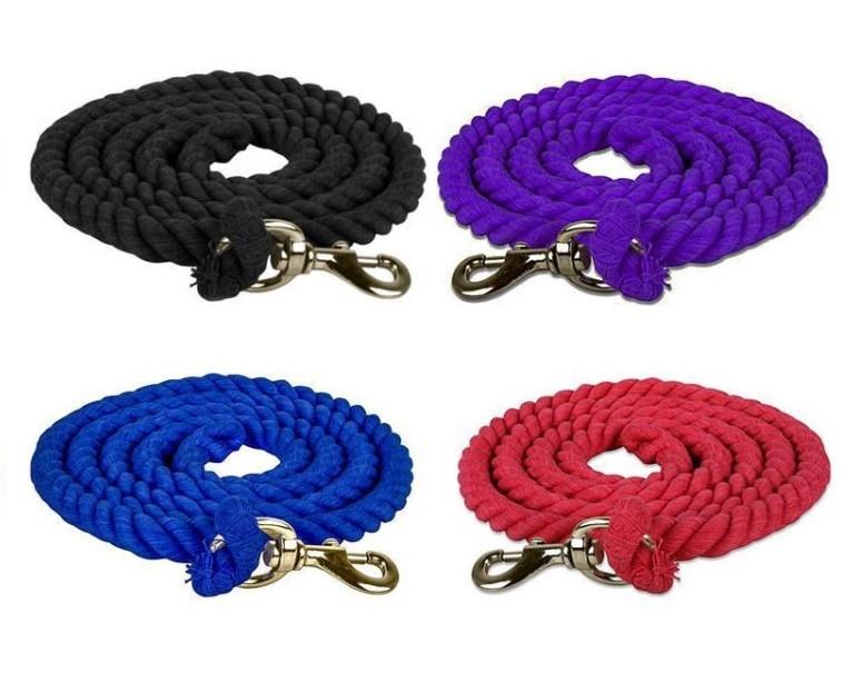 Cotton Lead Rope Trigger Silver Clips Twisted Horse Dog Snap Hook 5 Colours 2 mtrs - Tack24