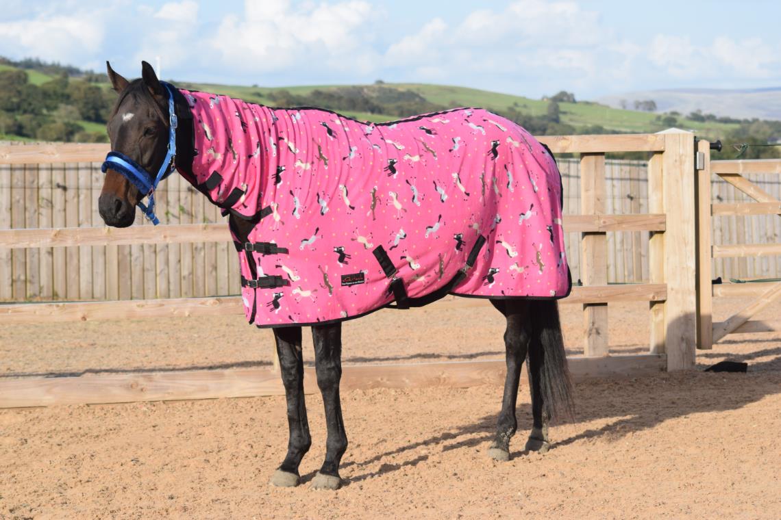 250gsm Fleece Breathable Cooler Moist Anti Sweat Fleece Rug Pink Horse 5'3 - 7'0 - Tack24