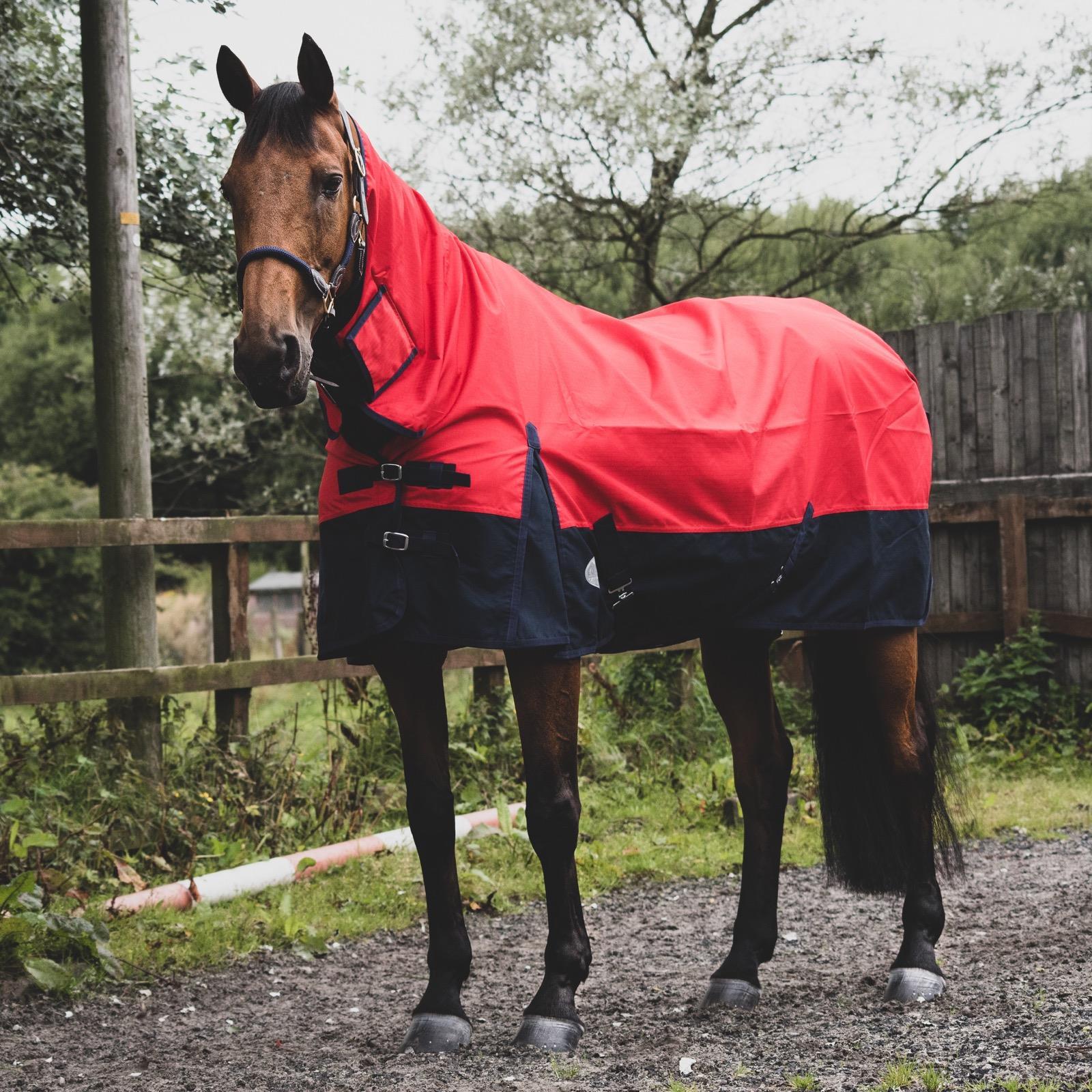 600D Outdoor Winter Turnout Horse Rugs 350G Fill Combo Neck Red/Navy 5'3-6'9 - Tack24