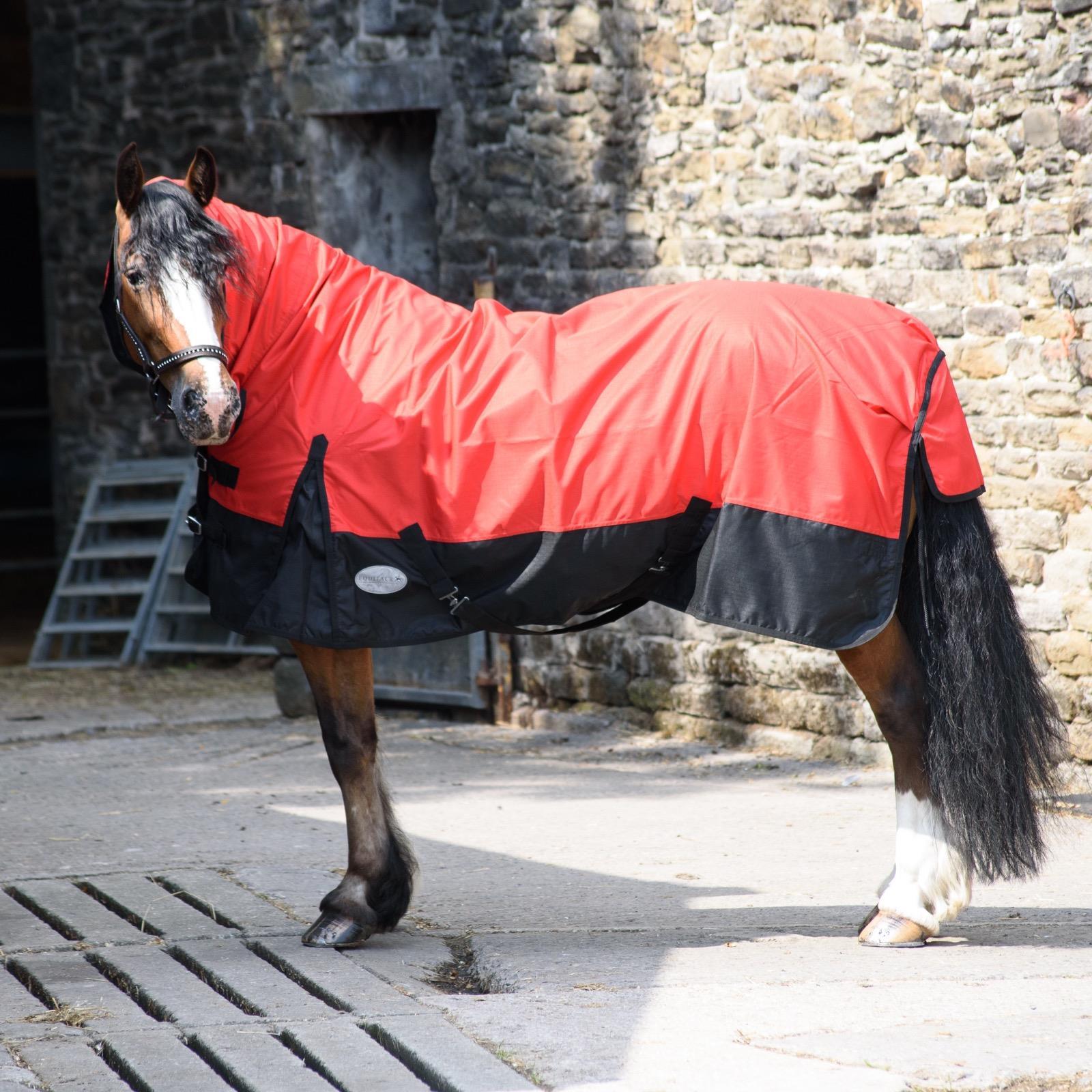 600D Outdoor Winter Turnout Horse Rugs 50G Fill COMBO Full Neck Red/Black 5'3-6'9 - Tack24