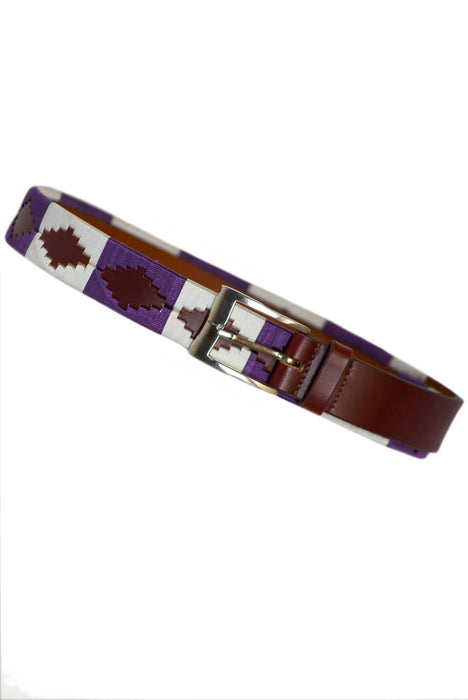 Handmade Polo Argentinian Brown Leather Belts Purple/White 28''-48''(70cm-110cm) - Tack24