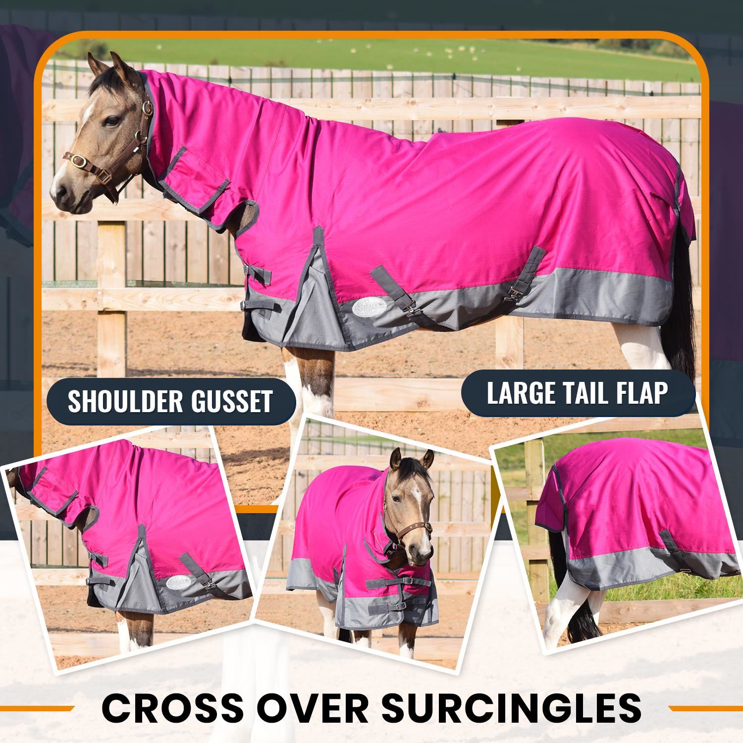 600D Mediumweight Turnout Horse Rug 150g COMBO Thermo Raspberry/Grey 5'3-6'9 - Tack24