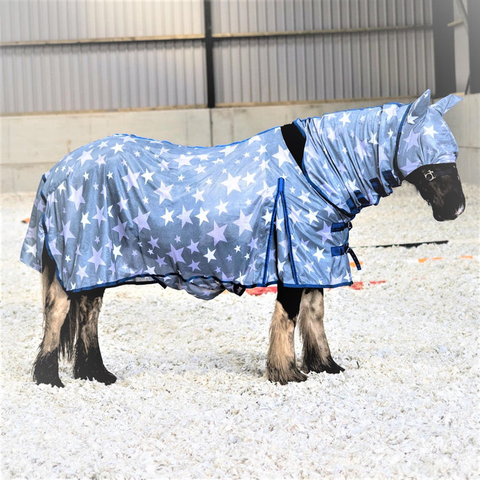 Combo Mesh Fly Rug + Fly Mask Wide Belly & Tail Flap All in One Grey Star 5'3-6'9 - Tack24