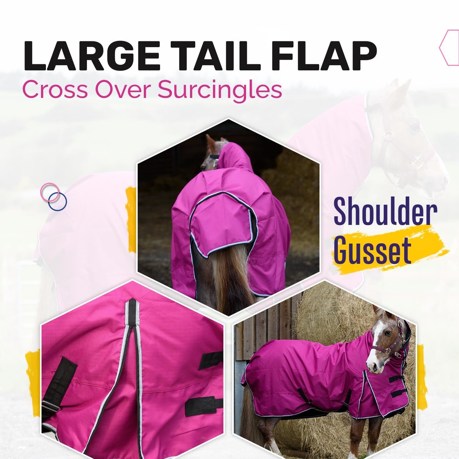 1200D Outdoor Winter Turnout Horse Rugs 100G Fill Combo Neck Raspberry 5'3-6'9 - Tack24