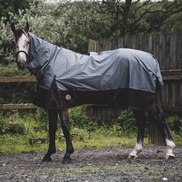 600D Lightweight Turnout Horse Rug Waterproof Combo Full Neck Grey/Brown 5'3 -6'9 - Tack24