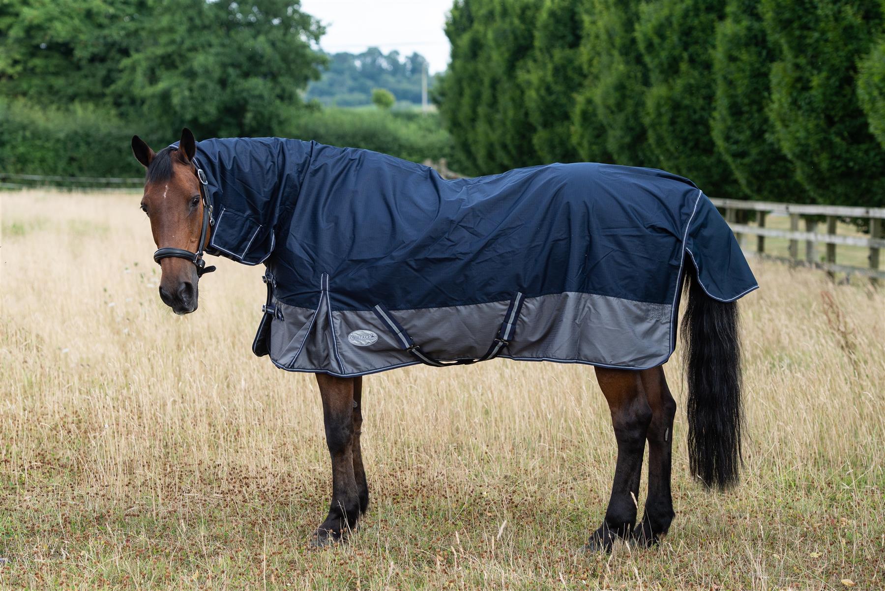 600D Outdoor Winter Turnout Horse Rugs 50G Fill COMBO Full Neck Navy/Grey - Tack24