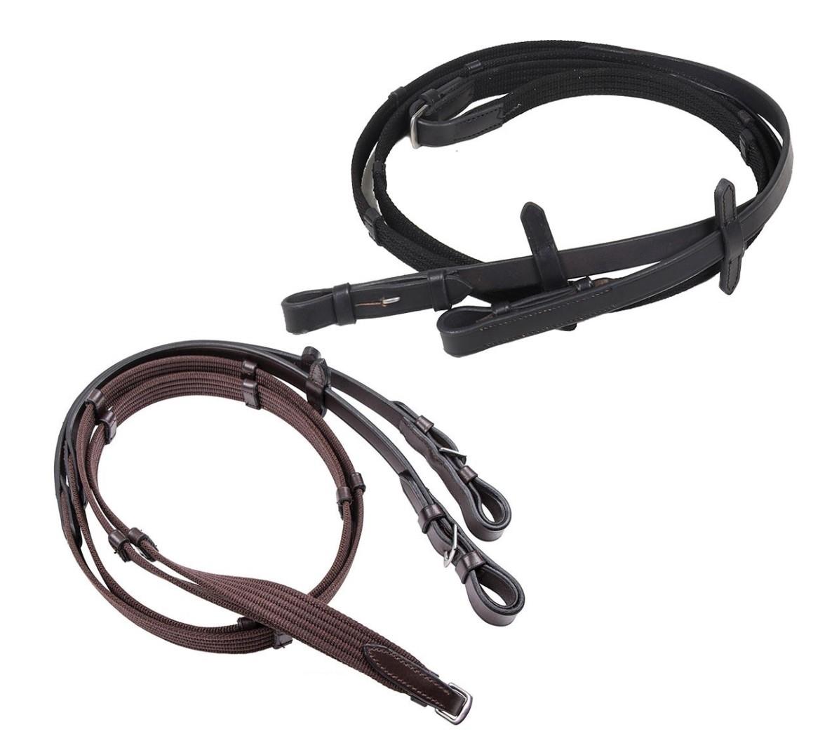 Double Leather Web Continental Reins Billet Stops Black Brown Full Cob Pony - Tack24