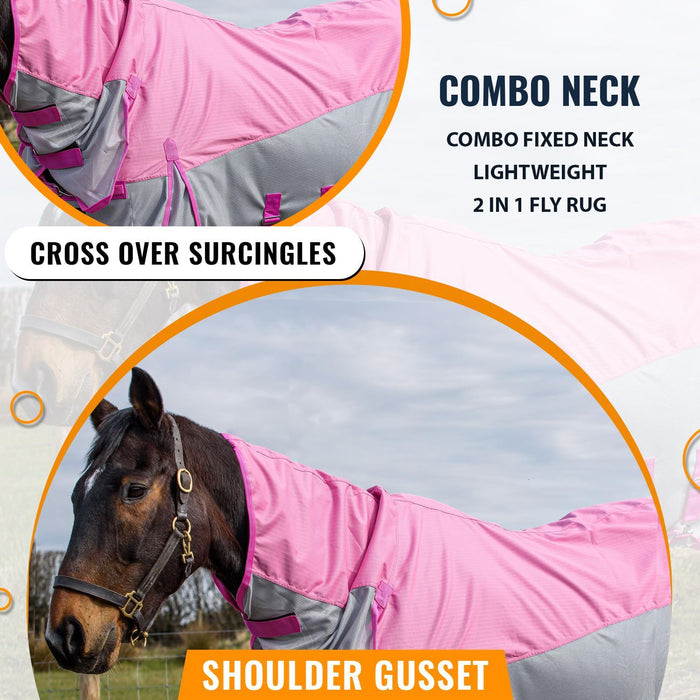 2 in 1 Fly Rug Combo Fixed Neck Lightweight 600D adjust neck chest belly & legs - Tack24