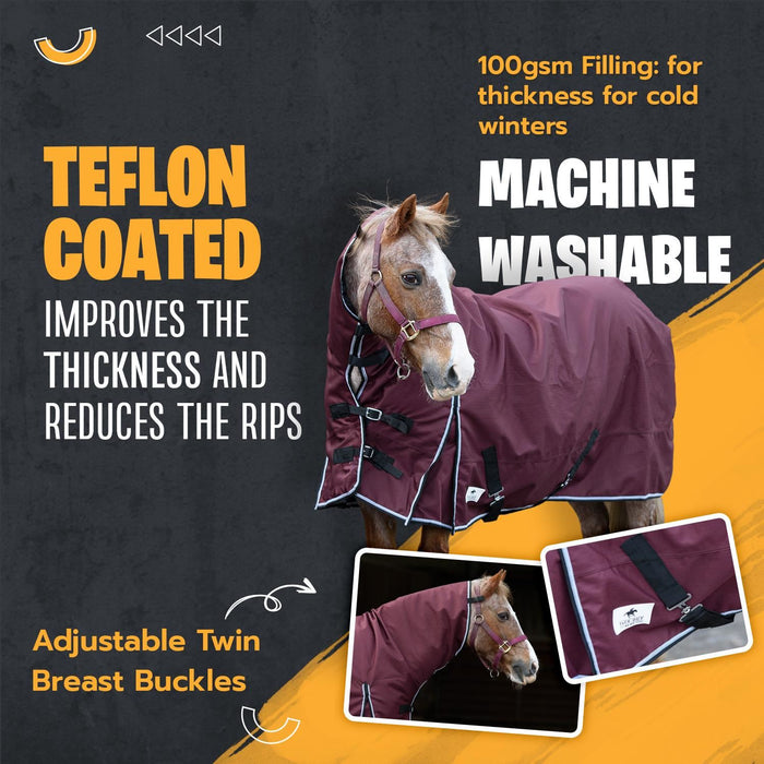 1200D Outdoor Winter Turnout Horse Rugs 100G Fill Combo Neck Teflon Red 5'3-6'9 - Tack24