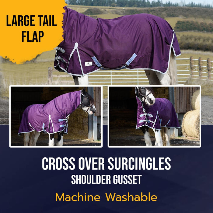 600D Outdoor Mediumweight Turnout 50G Fill COMBO Thermo Horse Rug Purple 5'6-6'9 - Tack24