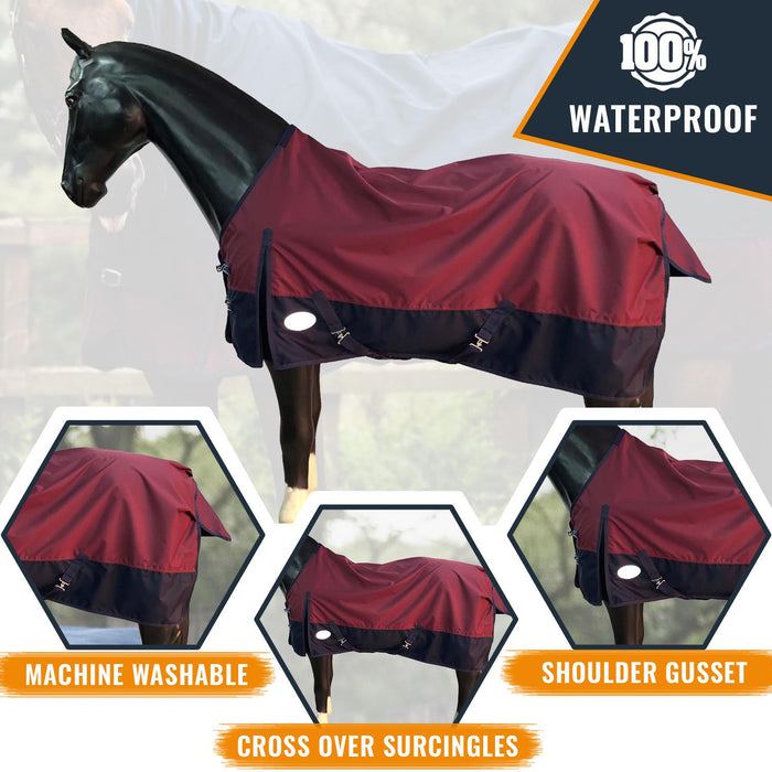 Lightweight Horse Turnout Rainsheet Waterproof 600D Ripstop Red/Navy 5'6-6'9 - Tack24