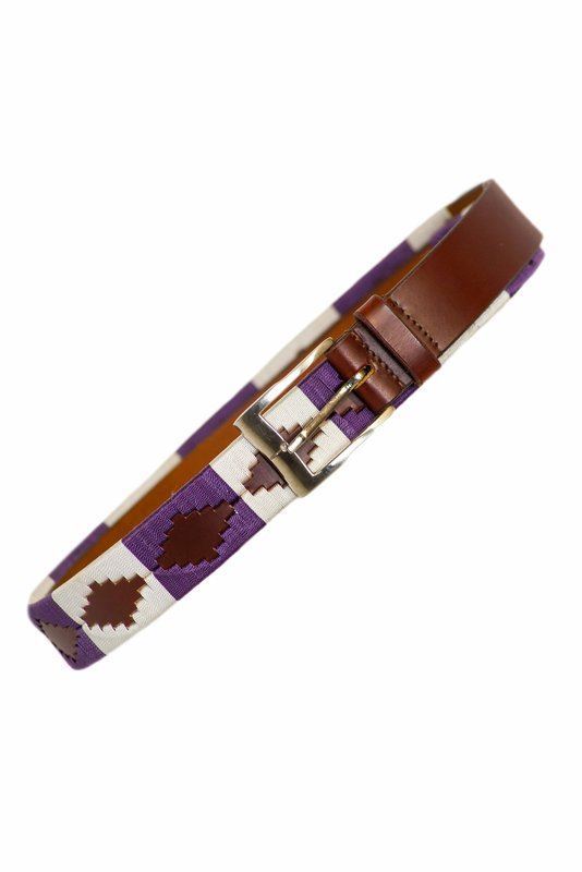 Handmade Polo Argentinian Brown Leather Belts Purple/White 28''-48''(70cm-110cm) - Tack24