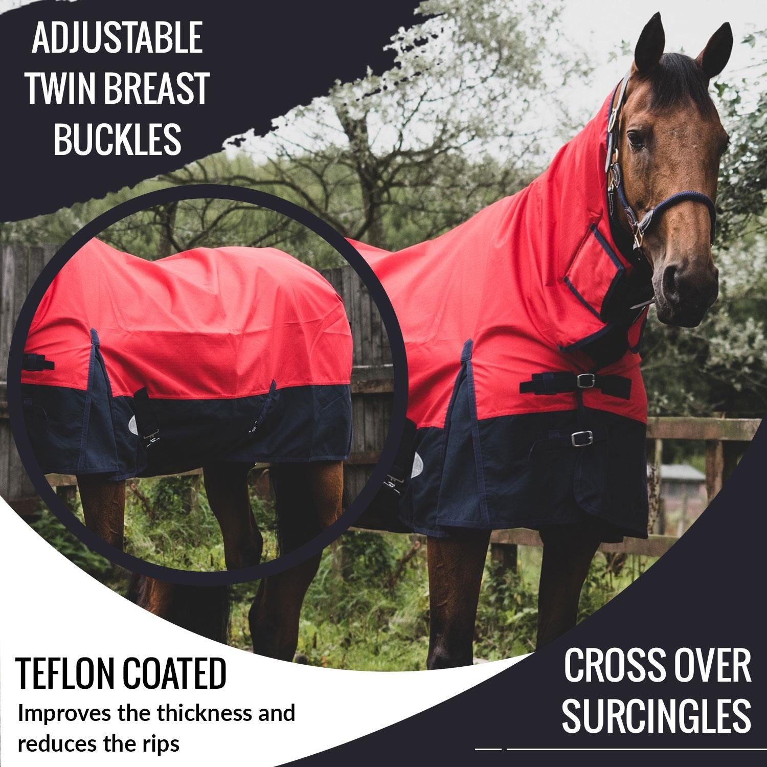 600D Outdoor Winter Turnout Horse Rugs 350G Fill Combo Neck Red/Navy 5'3-6'9 - Tack24
