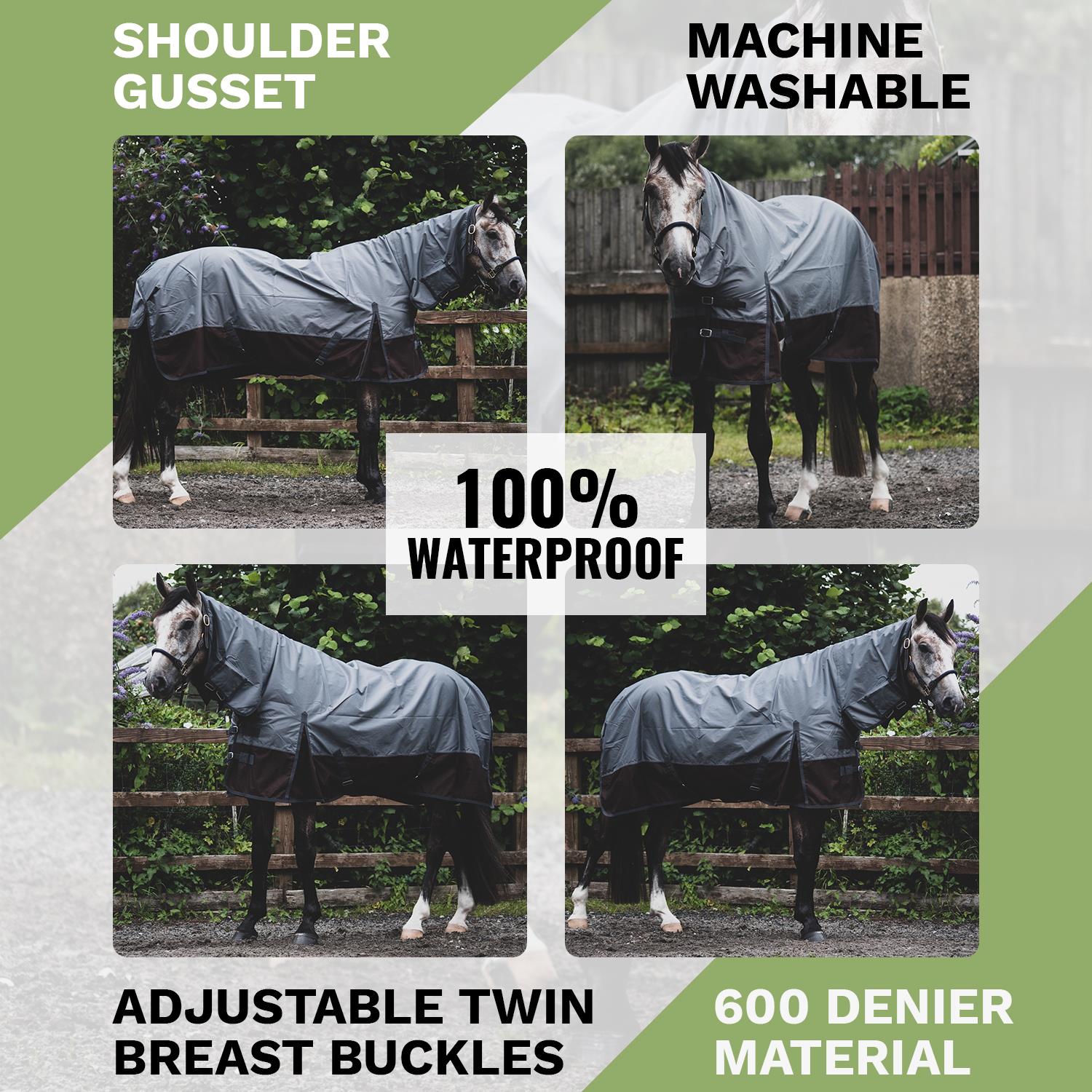 600D Outdoor Winter Turnout Horse Rugs 50G Fill COMBO Full Neck Grey/Brown 5'3-6'9 - Tack24