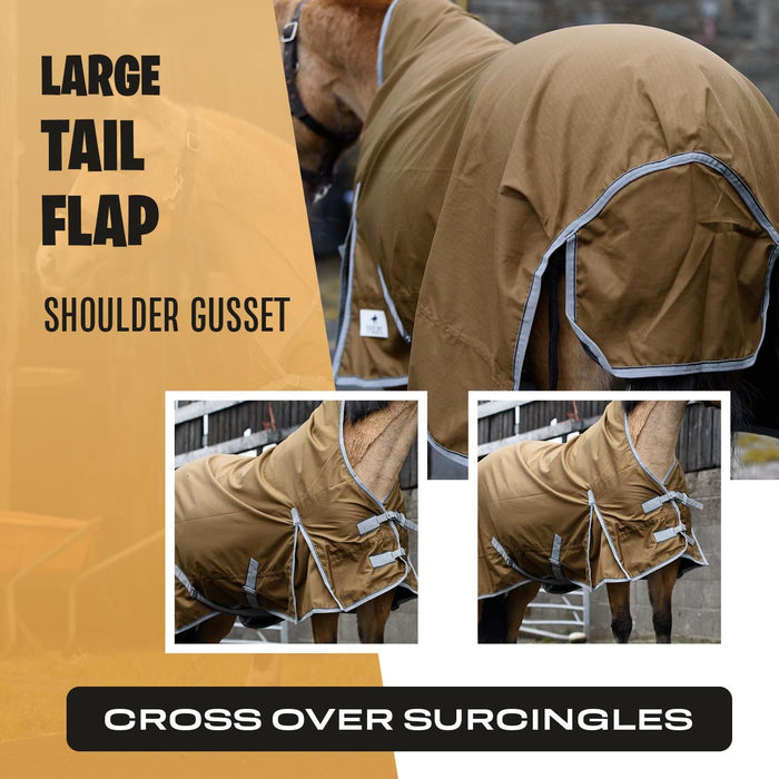 Lightweight Turnout Rainsheet 600 Denier HALF Neck Horse Rug Light Brown 5'6-6'9 - Tack24