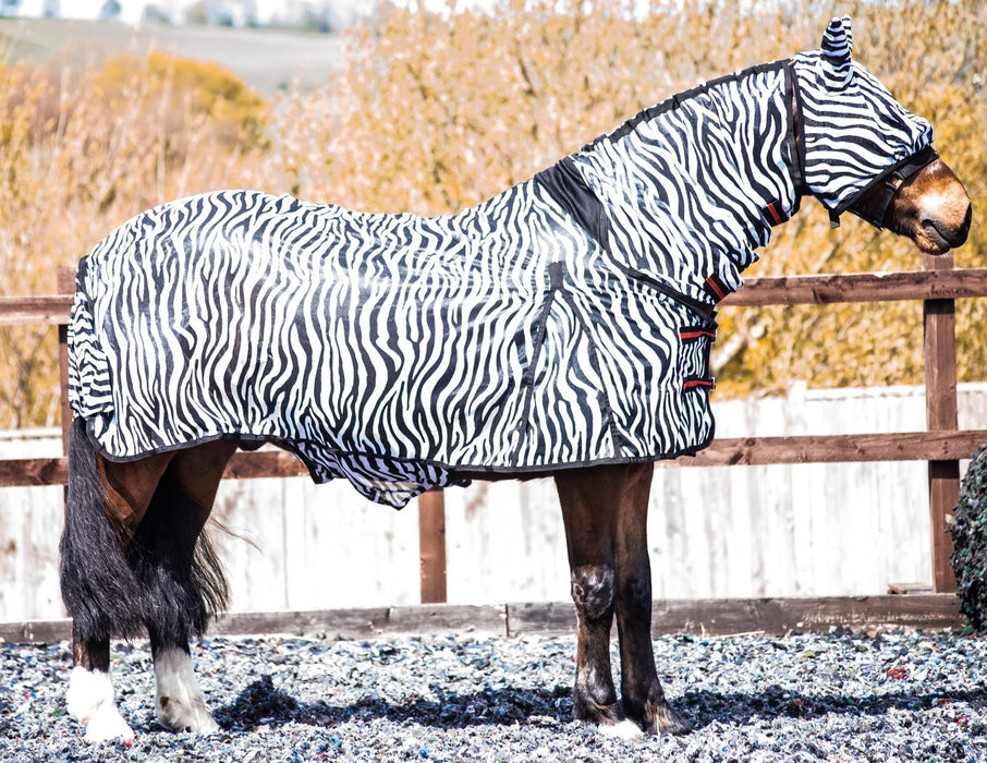 Combo Mesh Fly Rug + Fly Mask Wide Belly & Tail Flap All in One Zebra 5'3-6'9 - Tack24