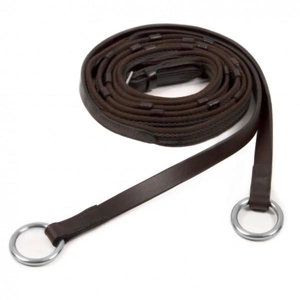 Continental Leather Web Reins Flexible Adjustable Hand with Hoops Brown 2 Sizes - Tack24
