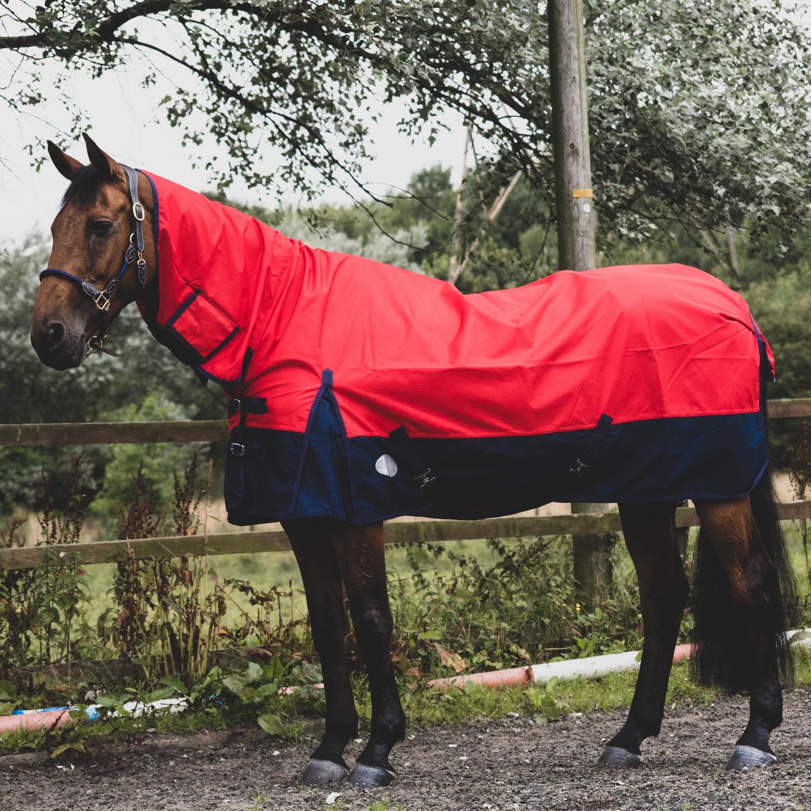 1200D Outdoor Winter Turnout Horse Rugs 50G Fill COMBO Neck Red/Navy 5'3-6'9 - Tack24