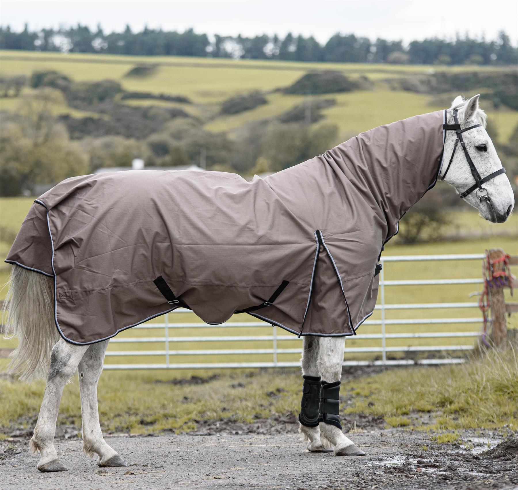 600D Outdoor Mediumweight Turnout 50G Fill COMBO Thermo Horse Rug Brown 5'6-6'9 - Tack24